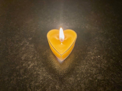100% Real Raw Pure Beeswax Transparent Heart Tea-lights x 5No.